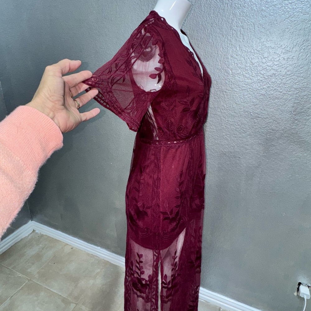 Chic Burgundy Lace Swim Cover-Up - Picture 16 of 17